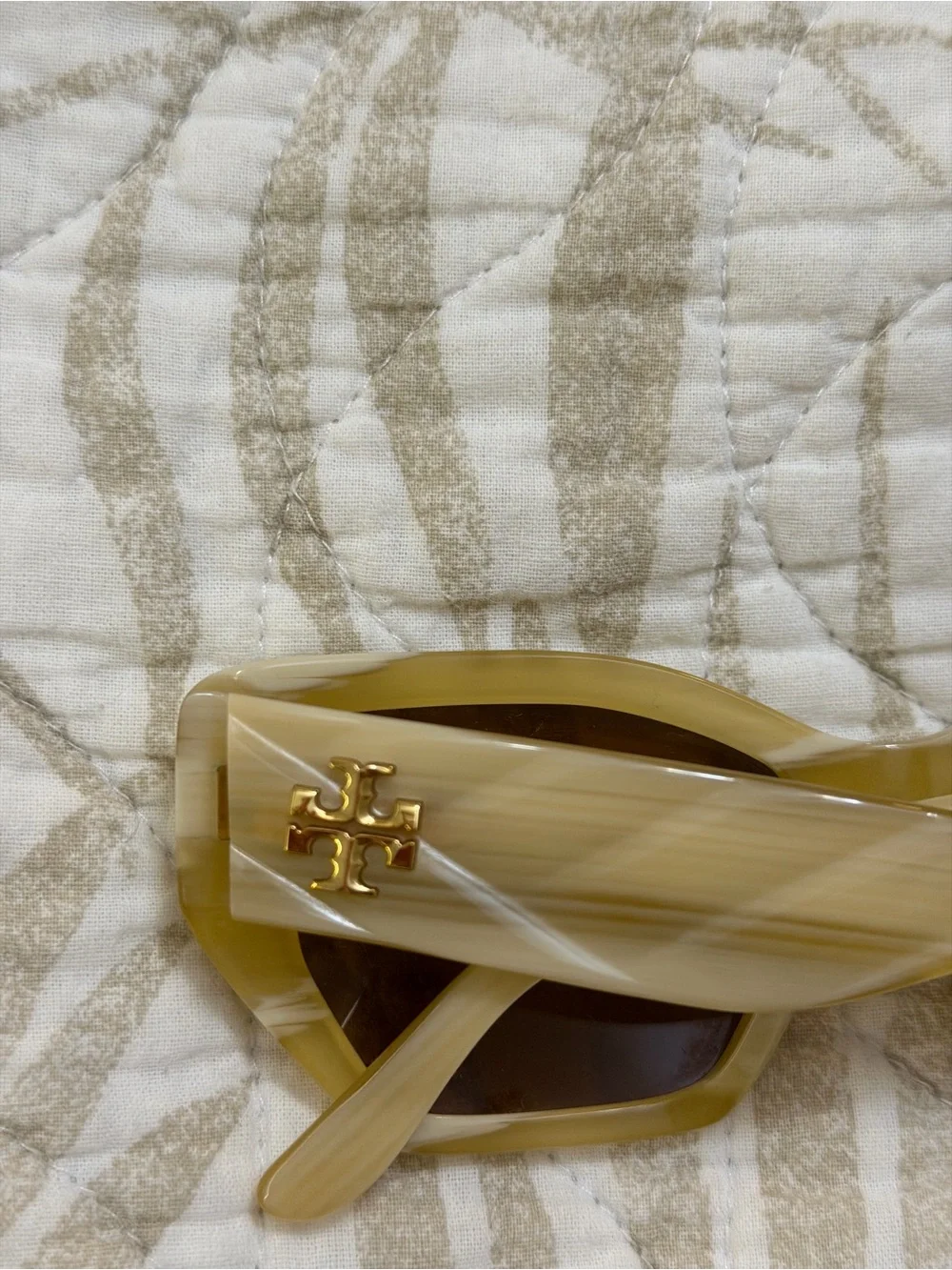 Tory Burch Cream Frame Sunglasses with Brown Lenses
